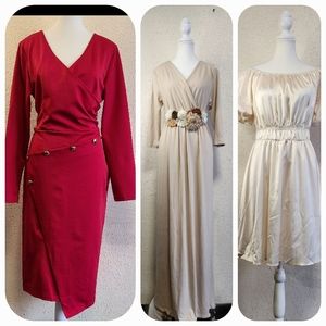 Night Party Cocktail Red Beige Tones Dresses